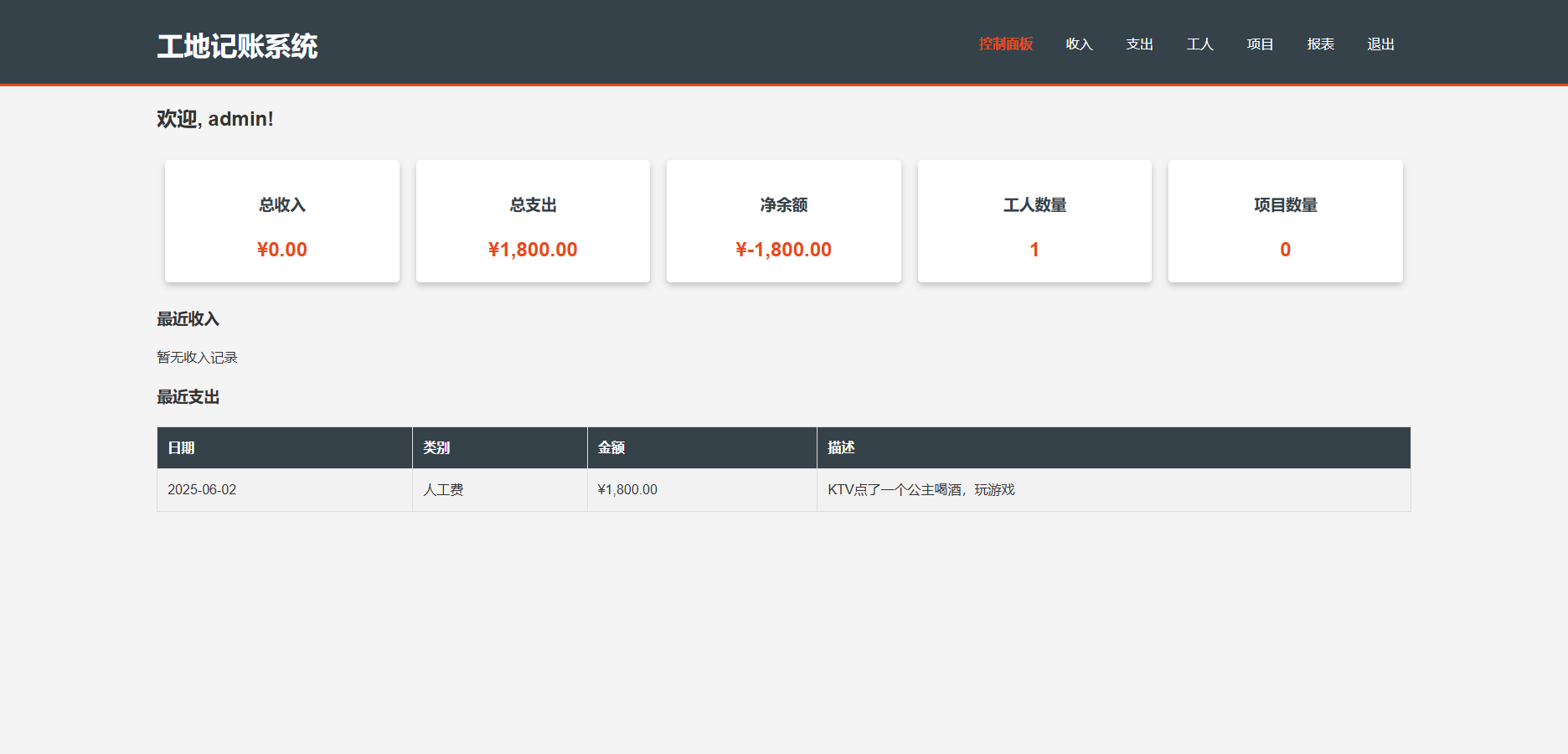 工程行业专属员工记账系统