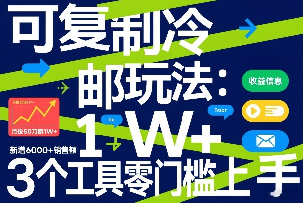 可复制冷邮件玩法：月投50刀賺1W+，新增6000+销售额，3个工具零门槛上手-神游资源网