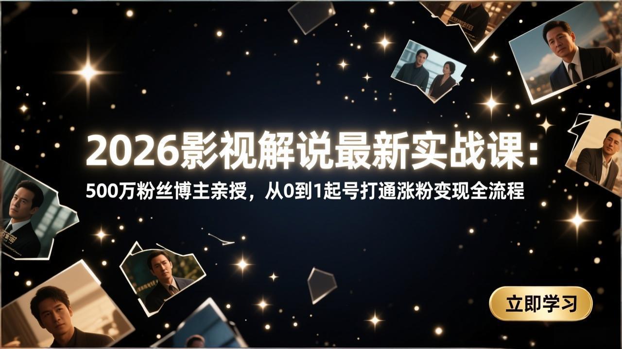 2026影视解说最新实战课:500万粉丝博主亲授,从0到1起号打通涨粉变现全流程-神游资源网