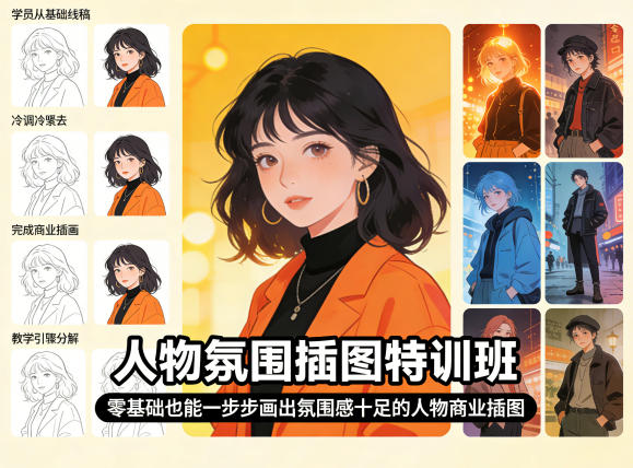 人物氛围插图特训班，零基础也能一步步画出氛围感十足的人物商业插图-神游资源网