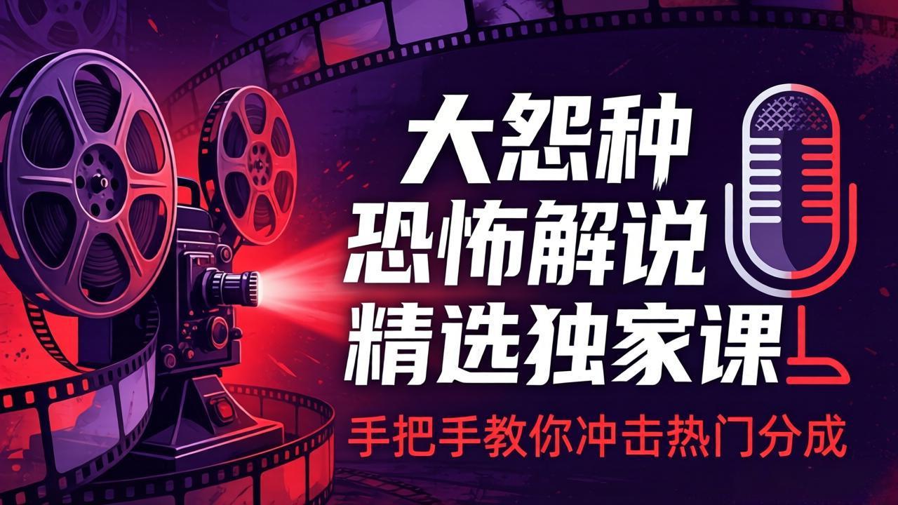 大怨种恐怖解说精选独家课：电影下载+文案配音+片头封面，手把手教你冲击热门分成-神游资源网