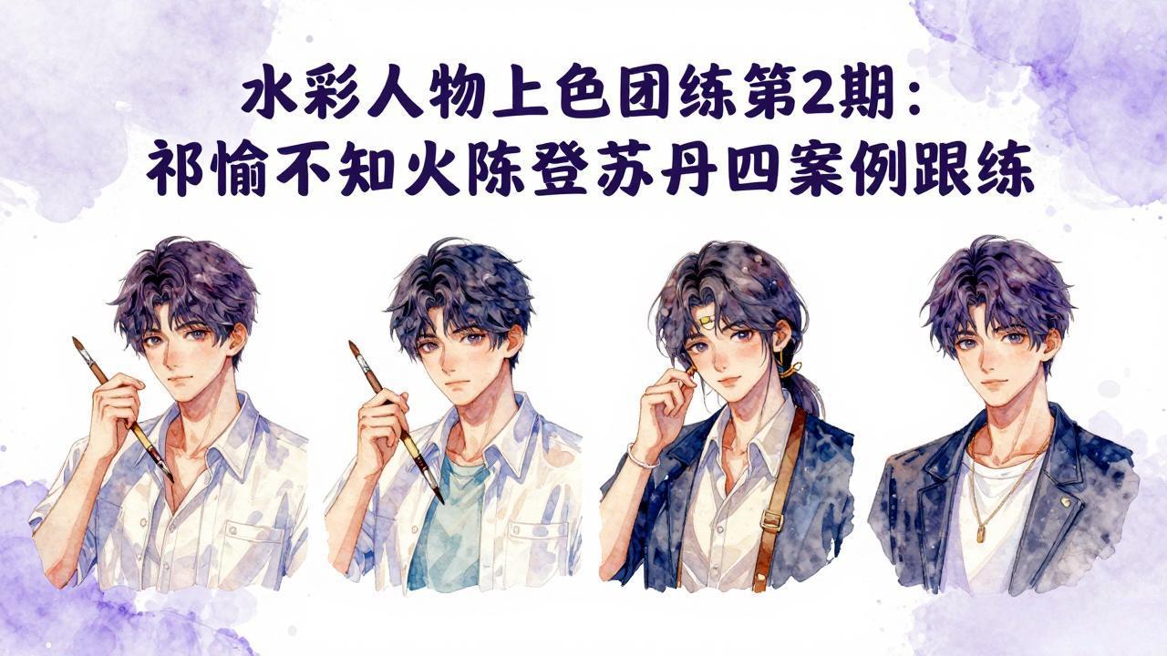 水彩人物上色团练第2期:祁煜不知火陈登苏丹四案例跟练,手把手提升绘画能力-神游资源网