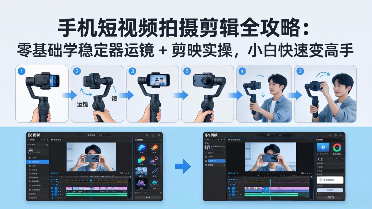 手机短视频拍摄剪辑全攻略：零基础学稳定器运镜 + 剪映实操，小白快速变高手-神游资源网