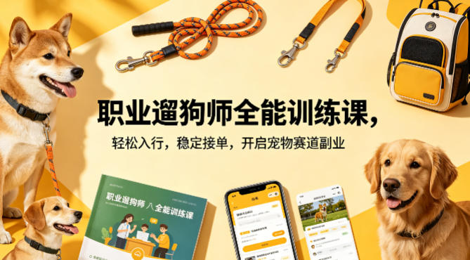 职业遛狗师全能训练课，轻松入行，稳定接单，开启宠物赛道副业-神游资源网