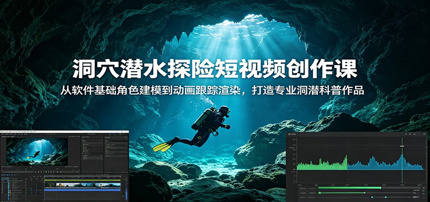 洞穴潜水探险短视频创作课：从软件基础角色建模到动画跟踪渲染，打造专业洞潜科普作品-神游资源网
