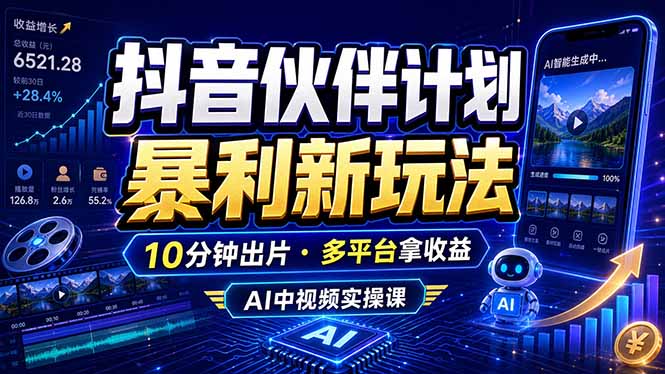 抖音伙伴计划最新玩法，无需配音剪辑，10分钟出一条原创视频，轻松日入三位数-神游资源网