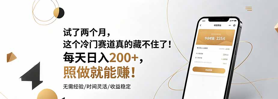 试了两个月,这个冷门赛道真的藏不住了!每天日入200+,照做就能赚!-神游资源网