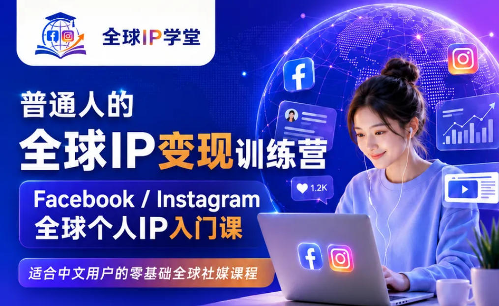 普通人的全球IP变现训练营，Facebook/Instagram全球个人IP入门课，零基础全球社媒课程-神游资源网