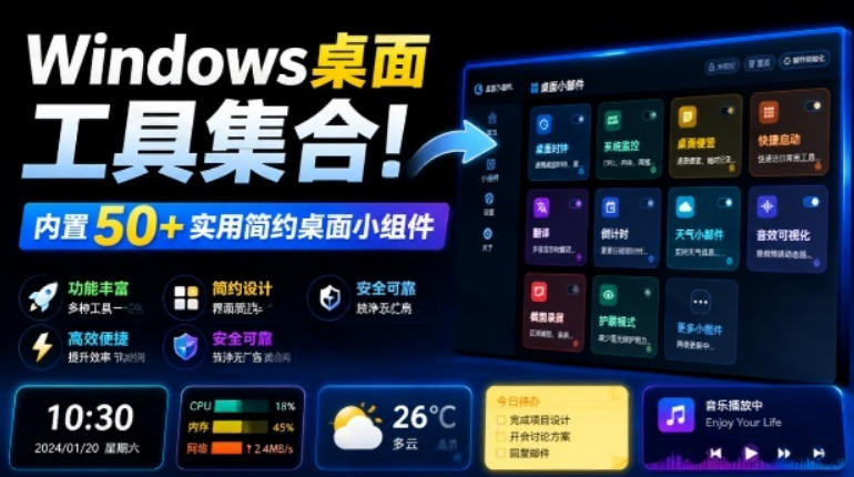 Windows桌面工具集合!内置50+实用简约桌面小组件,含截图、录屏、翻译、天气等,多秘工具箱-神游资源网