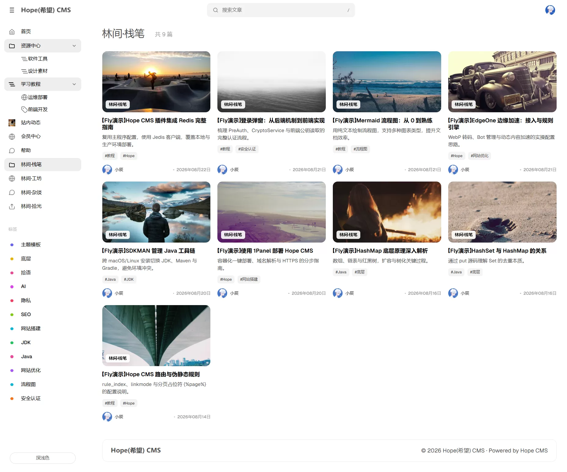 Hope CMS | Fly主题——轻量博客内容站,沉浸阅读与深浅切换一应俱全-神游资源网